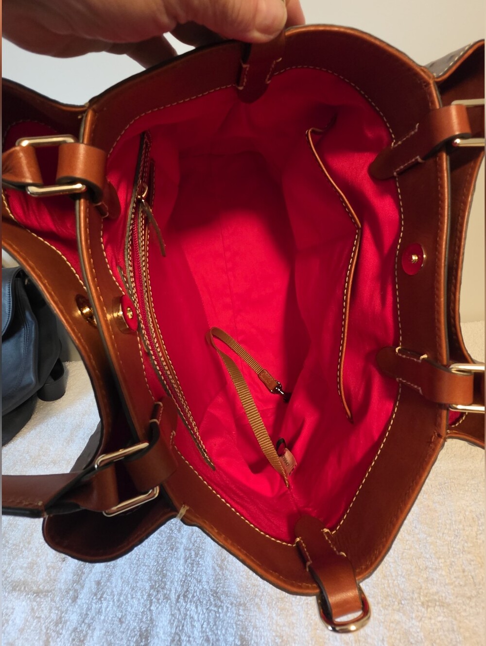 Dooney & Bourke Taupe Ostrich-Embossed Tote with Brown Trim - Picture 5 of 5